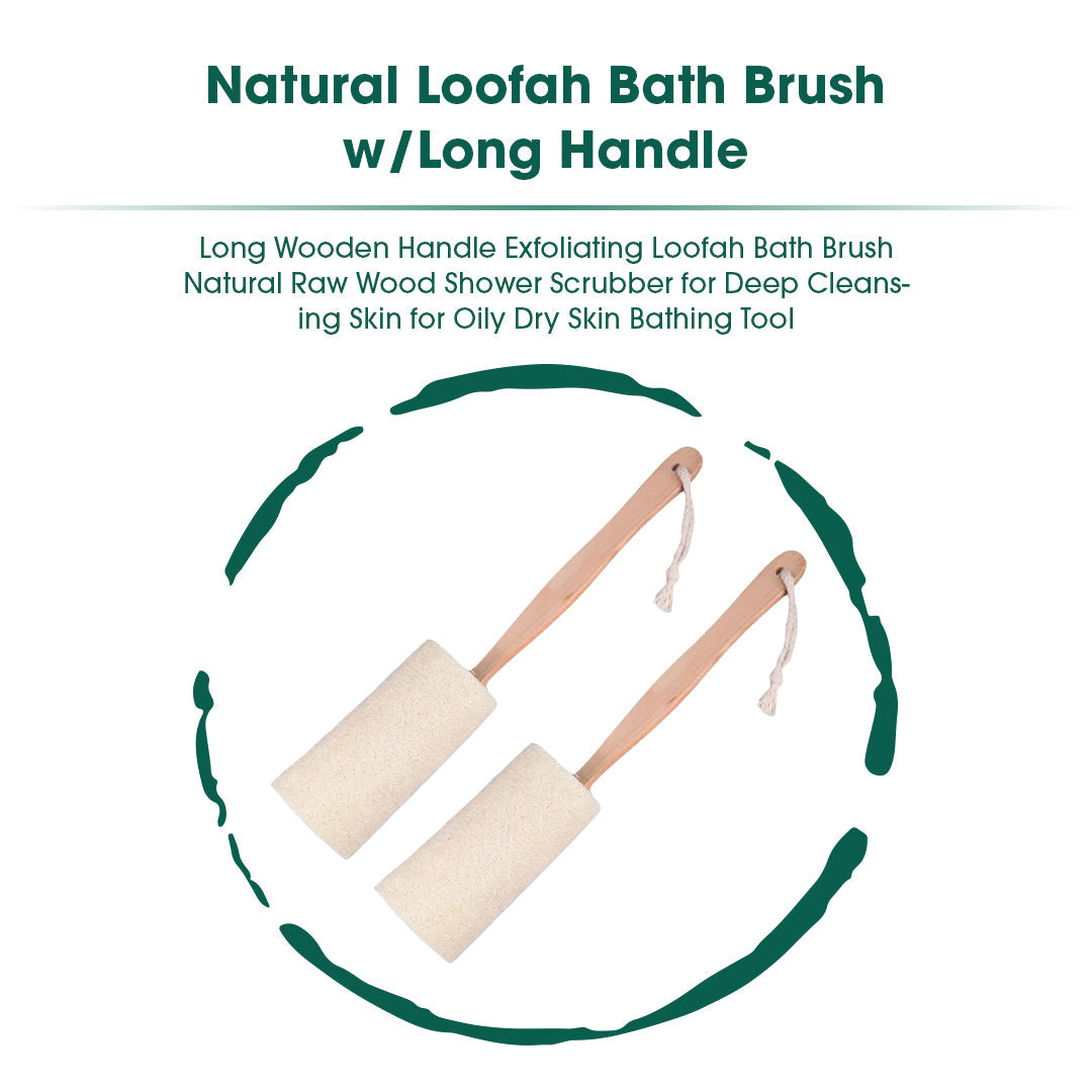 Natural Loofah Bath Brush w/Long Handle.-2
