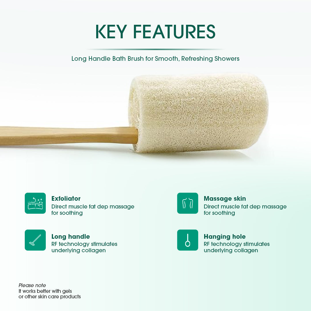 Natural Loofah Bath Brush w/Long Handle.-3