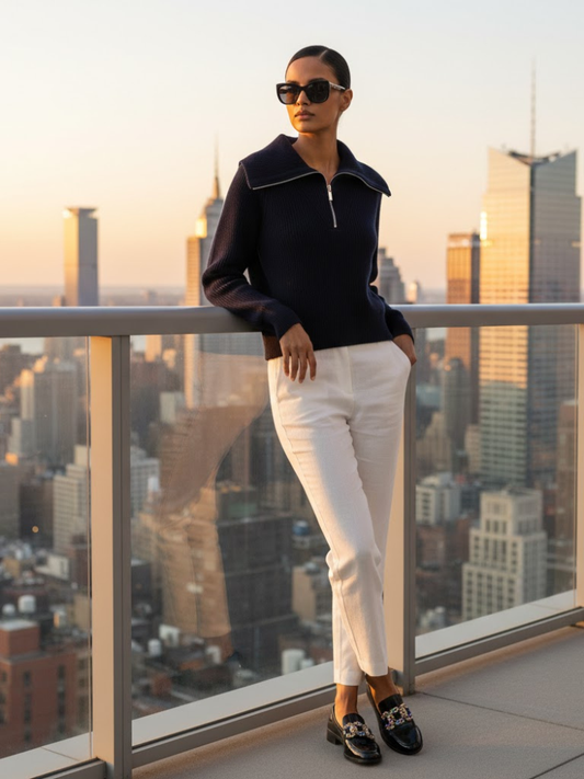 Navy ROCKEFELLER Quarter-Zip Sweater Prêt-à-Porter BYMANYC ® New York-0