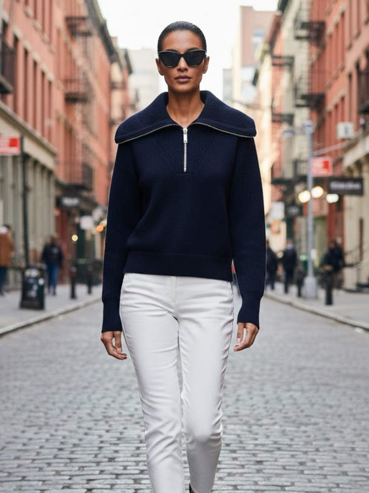 Navy ROCKEFELLER Quarter-Zip Sweater Prêt-à-Porter BYMANYC ® New York-1