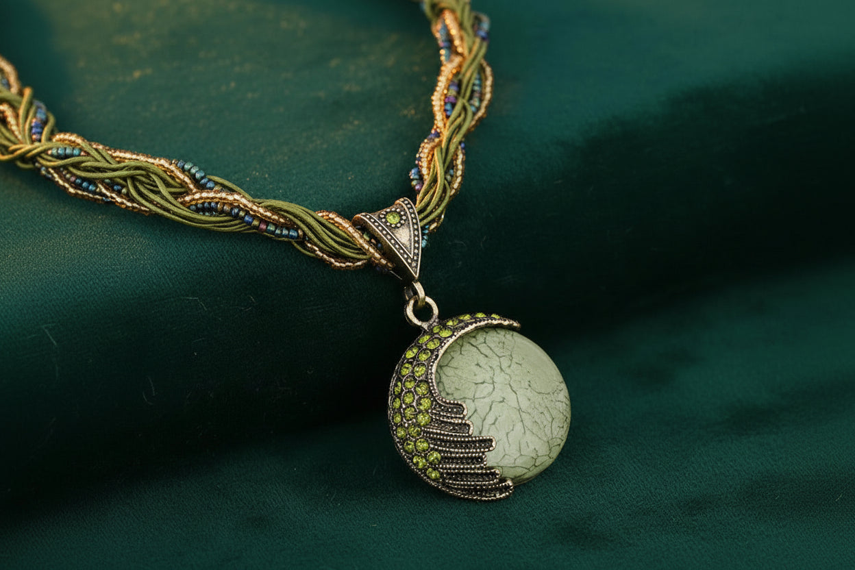 Necklace with green pendant 