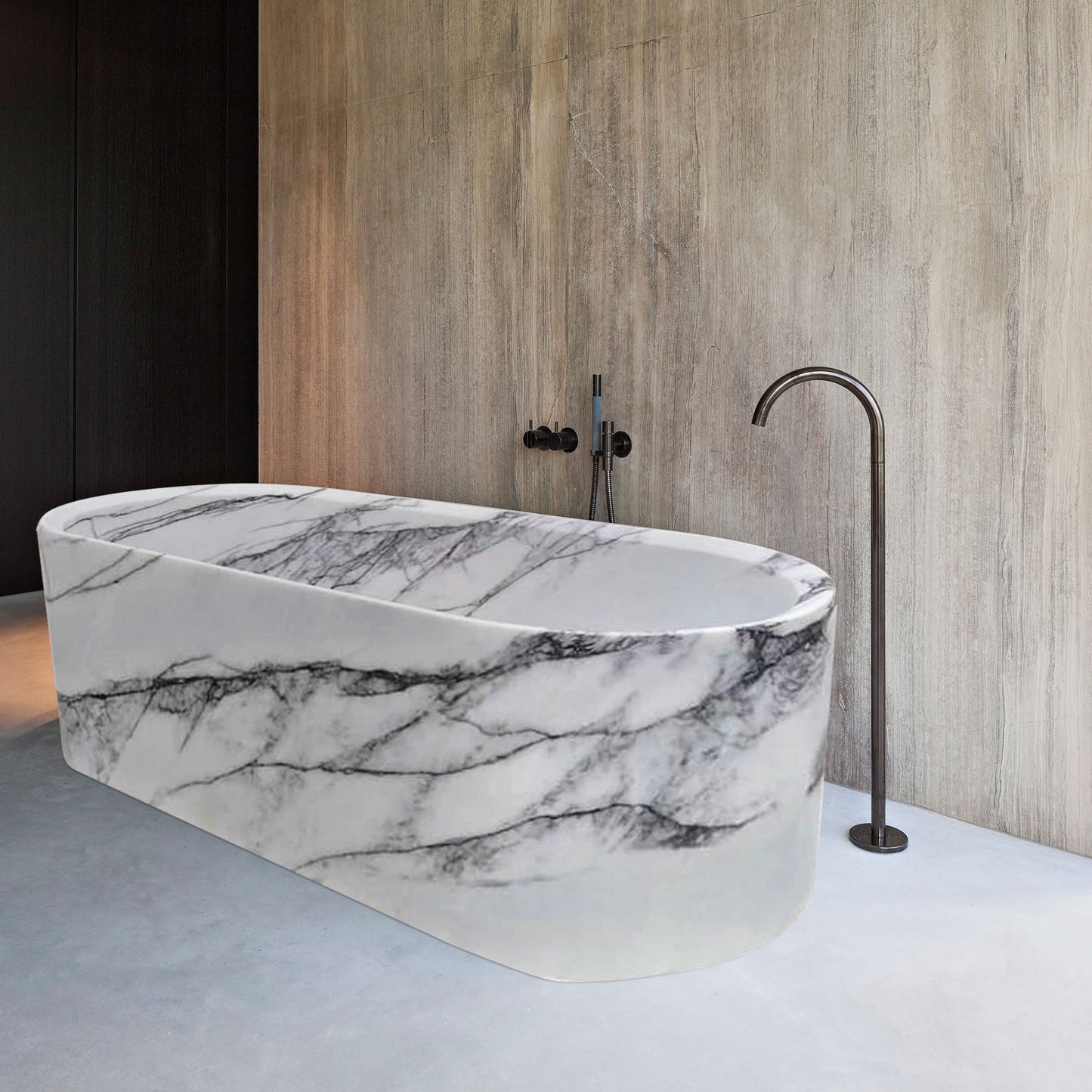 Polished Marble Hand Carved Freestanding Bathtub 32 x 73 x 24