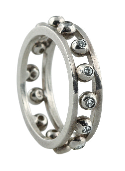 Crown Stacking Ring-Hugging dots-14K Gold & Diamonds- Narrowest Version-2