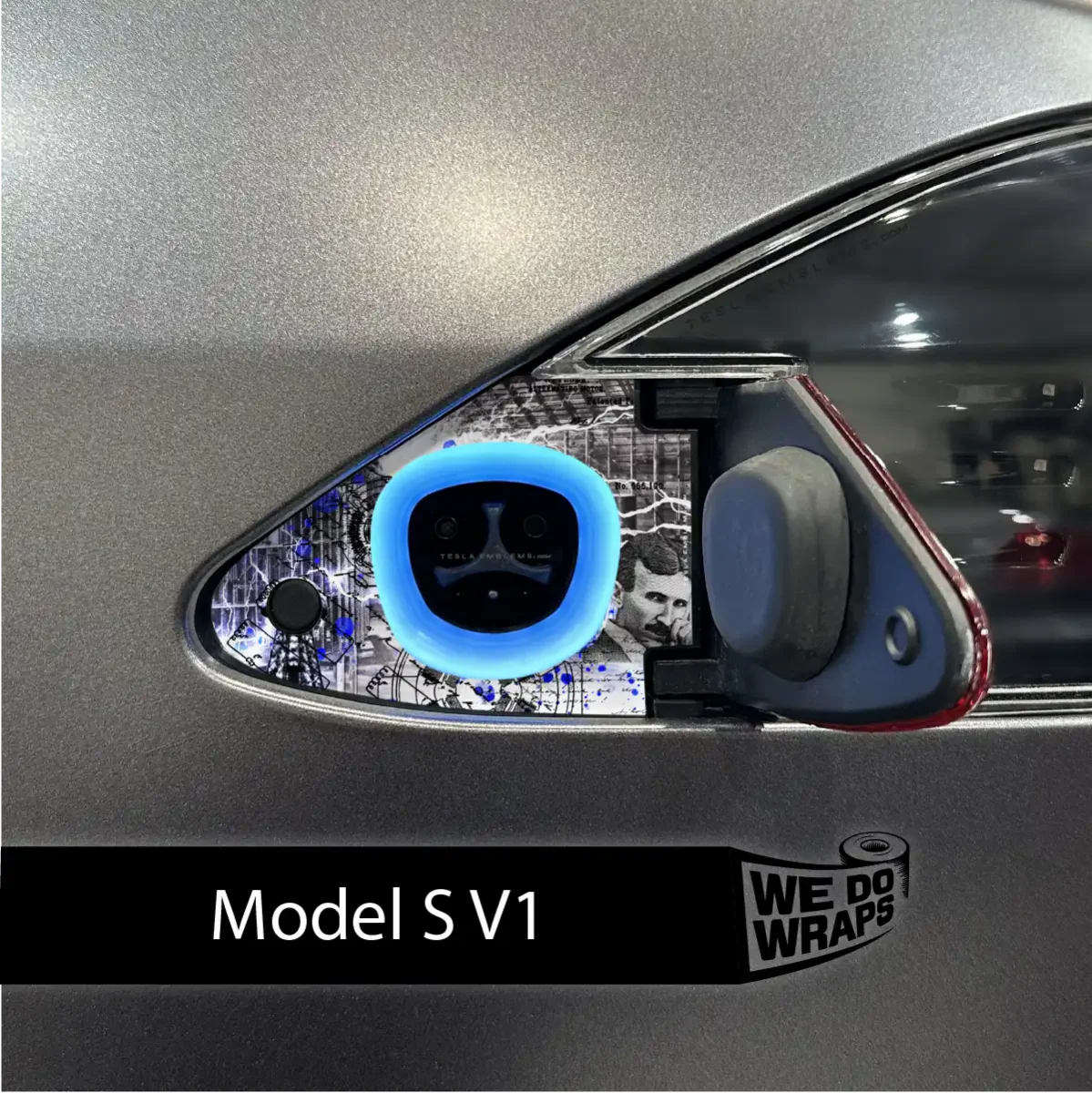 Nikola Tesla Steampunk / Trash Polka Tesla Charge Port Wrap | Model S