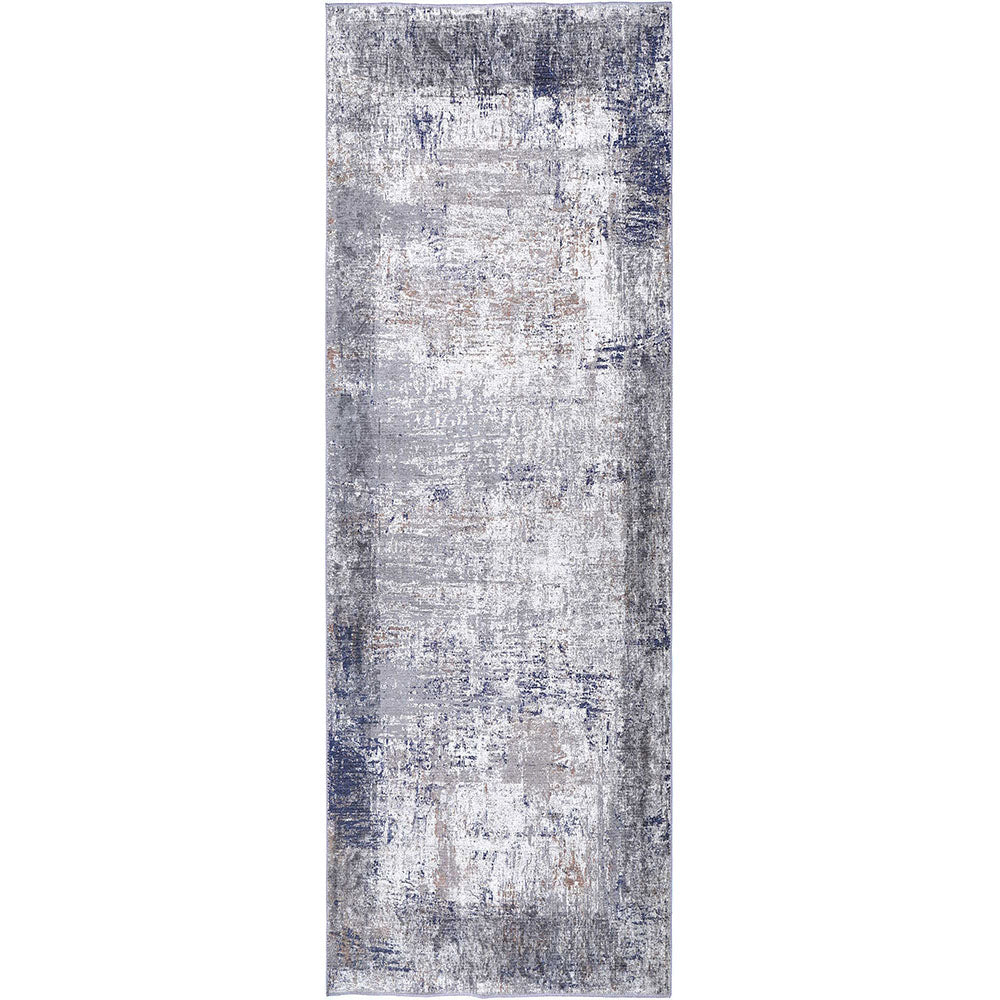 Abstract Border Echo in Blue & Grey : Runner Rug-0