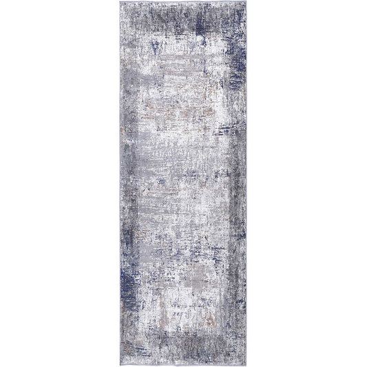 Abstract Border Echo in Blue & Grey : Runner Rug-0