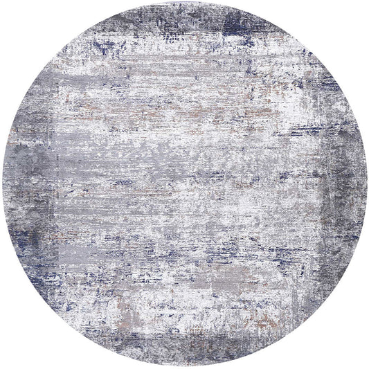 Abstract Border Echo in Blue & Grey : Round Rug-0