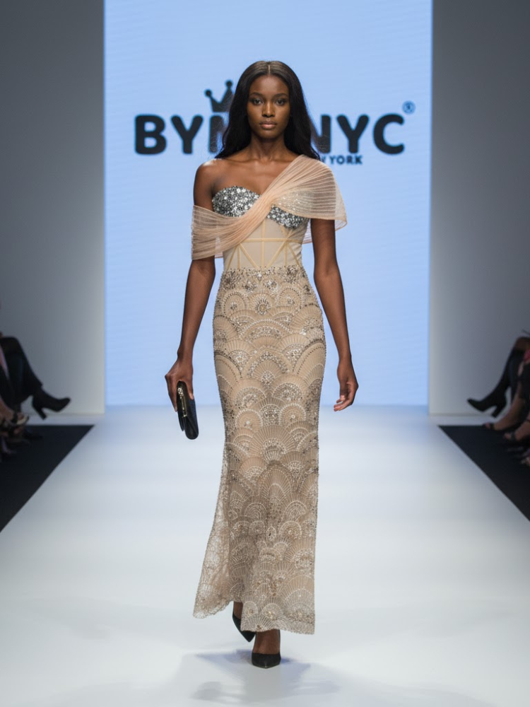 Nude Long Gala Dress FIFTH AVENUE: Prêt-à-Porter Line BYMANYC ® New York-0