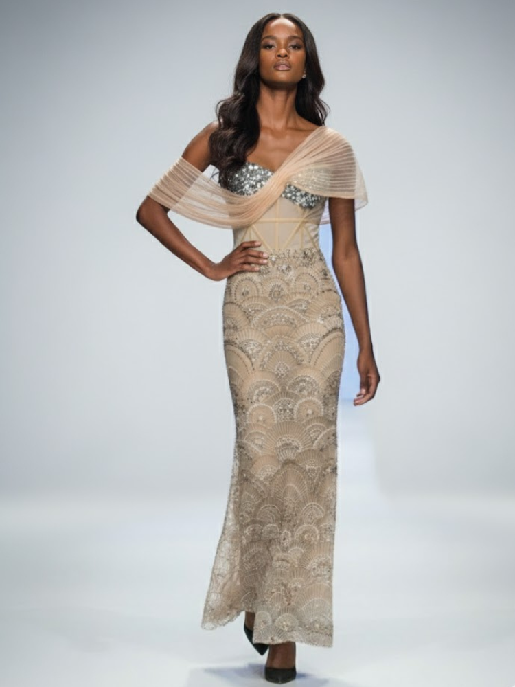 Nude Long Gala Dress FIFTH AVENUE: Prêt-à-Porter Line BYMANYC ® New York-1