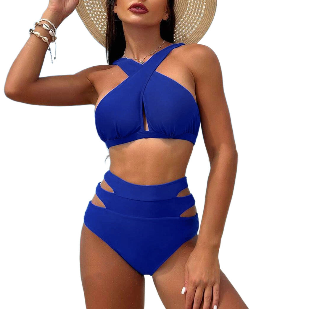Bikini Two Piece Set Sexy Backless Cross Strap Solid Color Swimsuit Women