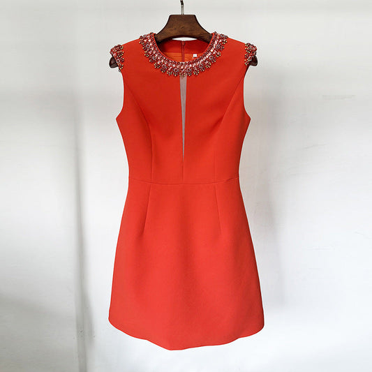 Spring Summer Star Heavy Industry Beads Diamond Embedded Dress Vest Dress Small Dress