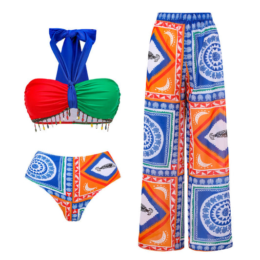 Push up Bikini Sexy High Waist Bikini Split Swimsuit Suit Chiffon Trousers