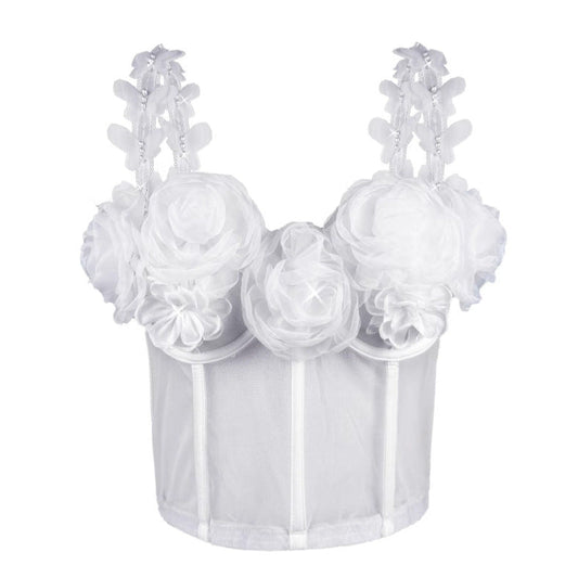 French Camisole Women Outer Wear Retro Three Dimensional Pearl Floral Design Boning Corset Tube Top