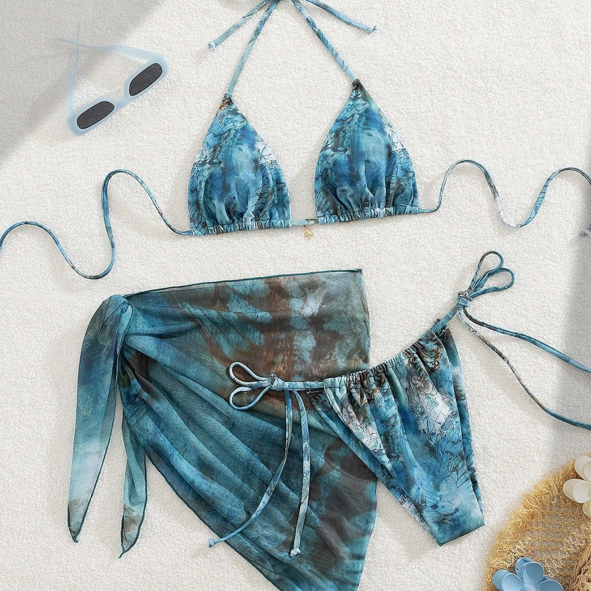 Apron Three Piece Bikini Vintage Print Tie Swimsuit Women's Swimwear