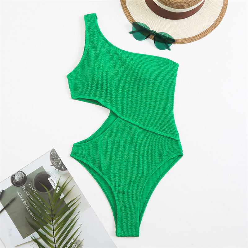 Swimsuit Wrinkle Champray Sexy Siamese One Shoulder Bikini Swimsuit Women Bikini