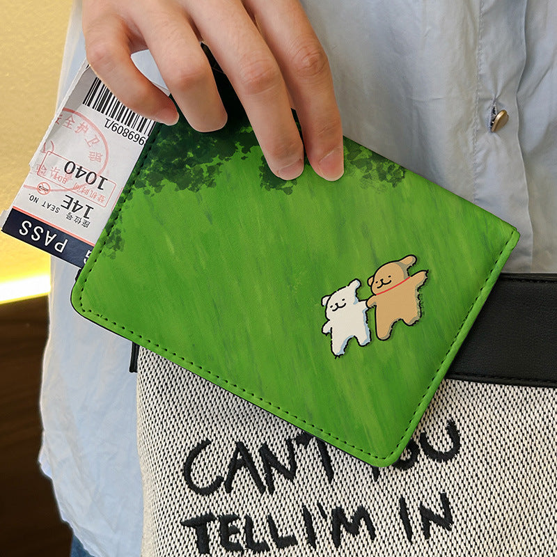 Line Dog Spring Travel Passport Holder Document Case Protective Cover Multi-Function Card Holder for International Travel Portable Organizer Ticket Storage