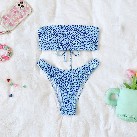 Tube Top High Waist Swimsuit Backless High Waist Floral Bikini Beach Women Swimsuit Bikini