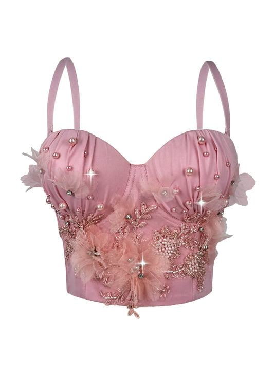 Handmade Beaded Floral Boning Corset Corset Vintage Pearl Boning Corset Top Outerwear Camisole