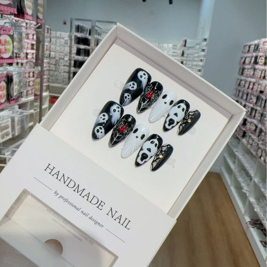 Halloween Ghost Fluttering Spider Almond Handmade Nails Wholesale