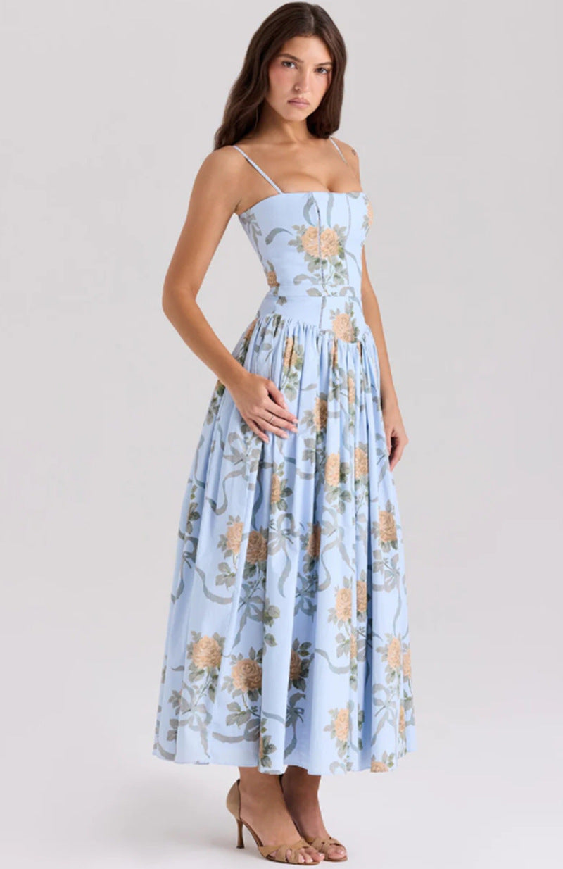 Elegant & Gentle Style Slimming Floral Spaghetti Strap Ethereal Dress