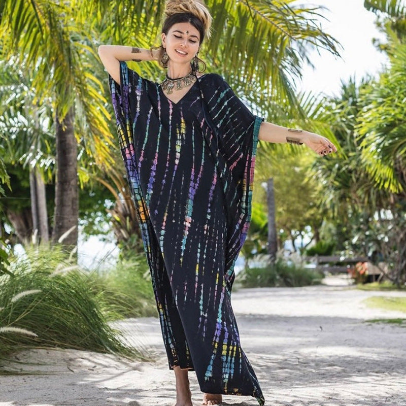 Cotton Ombre Beach Robe ¨C Loose Striped Bikini Cover-Up Dress, Vacation Maxi Kimono