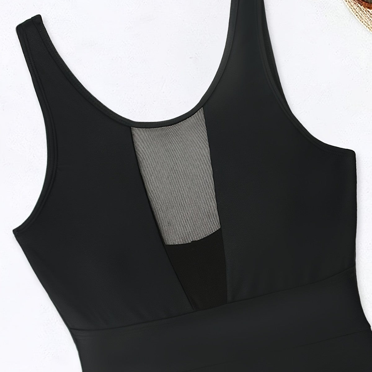 New Sexy One Piece Black Mesh Bikini Solid Color