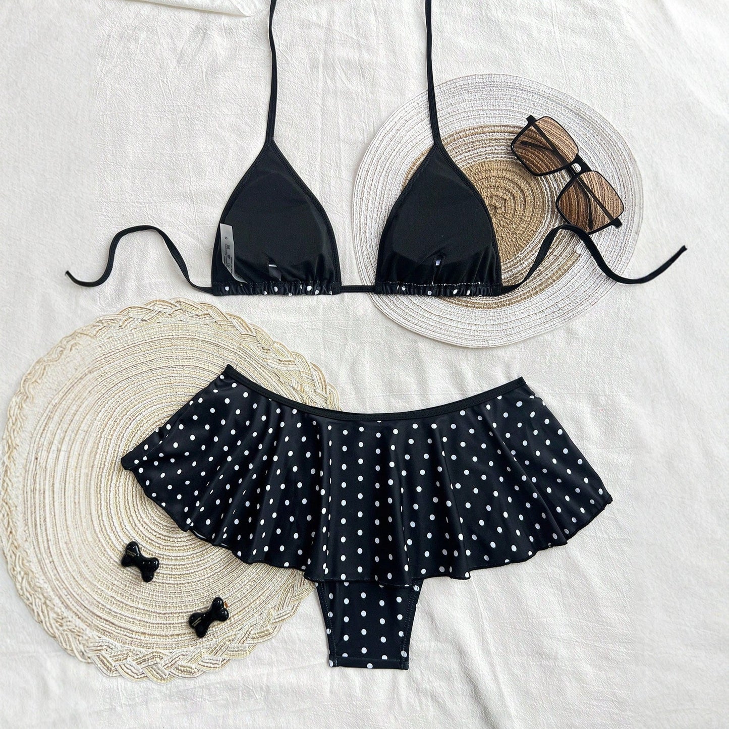 Women's Two-Piece Bikini Leopard Print Patchwork Skirted Triangle Sexy Backless Swimsuit