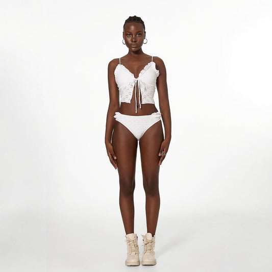 Bikini Swimsuit Tube Top Split Lace up Solid Color Lace Bikini Swimsuit