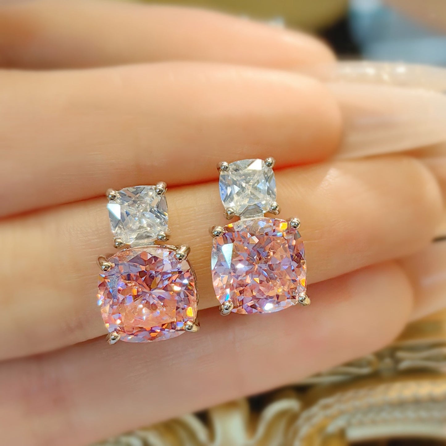 Women's Pink Diamond Ice Flower Cut High Carbon Rhinestone Advanced Luxury Jewelry Set