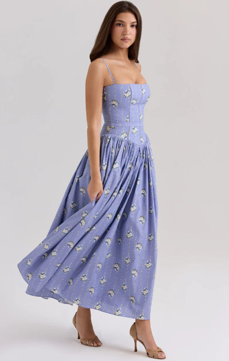 Elegant & Gentle Style Slimming Floral Spaghetti Strap Ethereal Dress