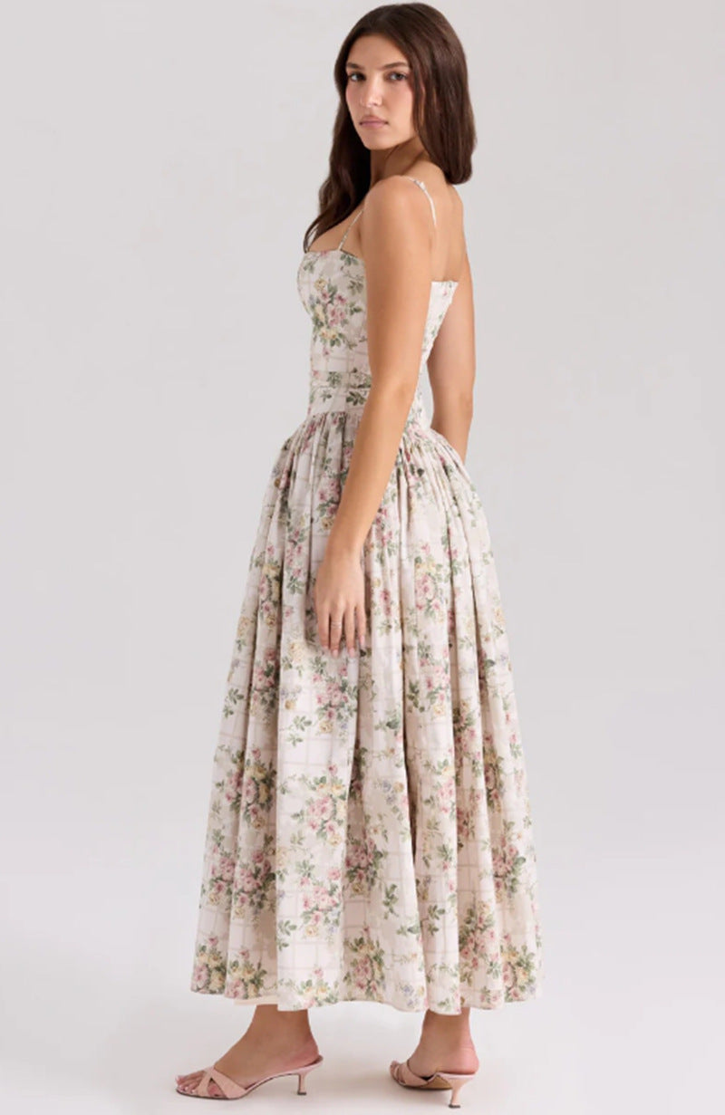 Elegant & Gentle Style Slimming Floral Spaghetti Strap Ethereal Dress