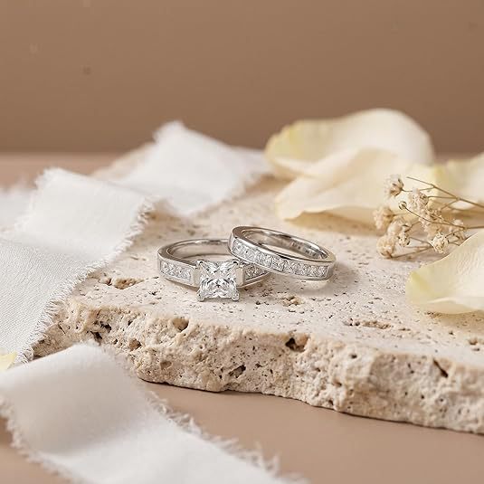 New Women's Square Diamond Zircon Couple Rings