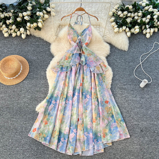Women's V-Neck Camisole Floral Print Dress for Vacation Maxi Dress
