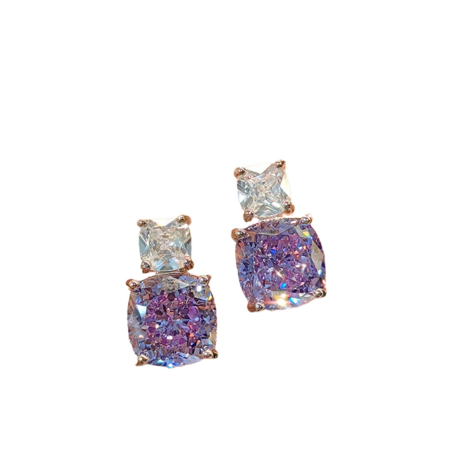 Women's Pink Diamond Ice Flower Cut High Carbon Rhinestone Advanced Luxury Jewelry Set