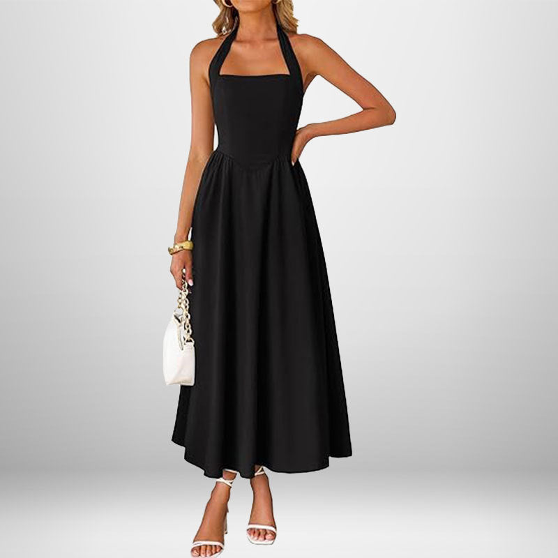Summer women's fashion temperament wide suspender neck halter dress
