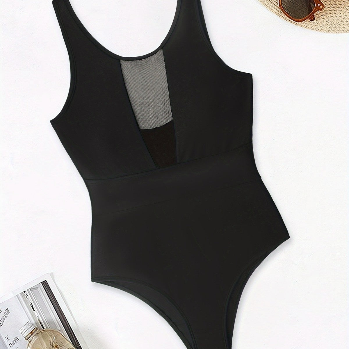 New Sexy One Piece Black Mesh Bikini Solid Color