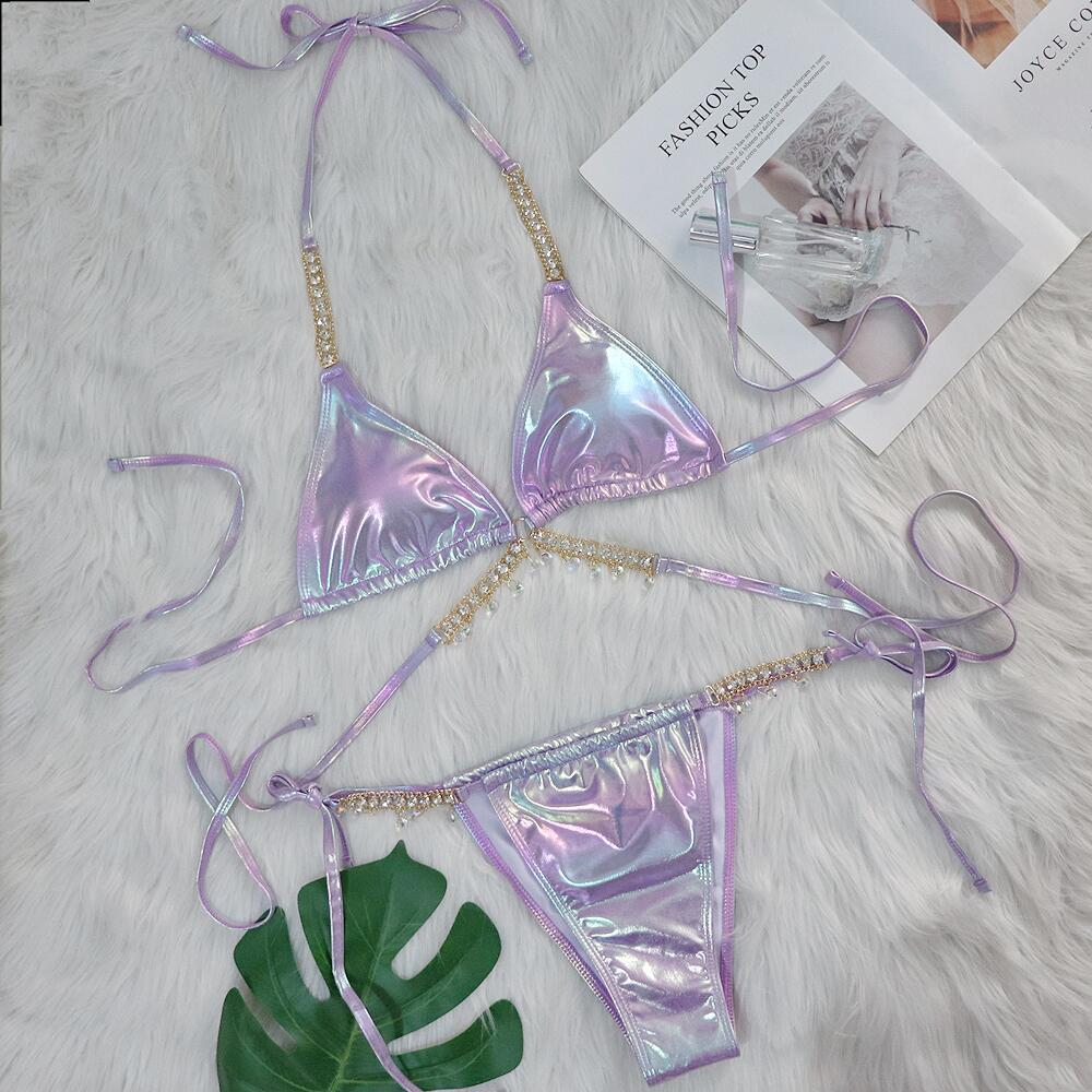 Crystal Diamond Bikini Sexy Bronzing Strap Women Split Swimsuit Swimsuit