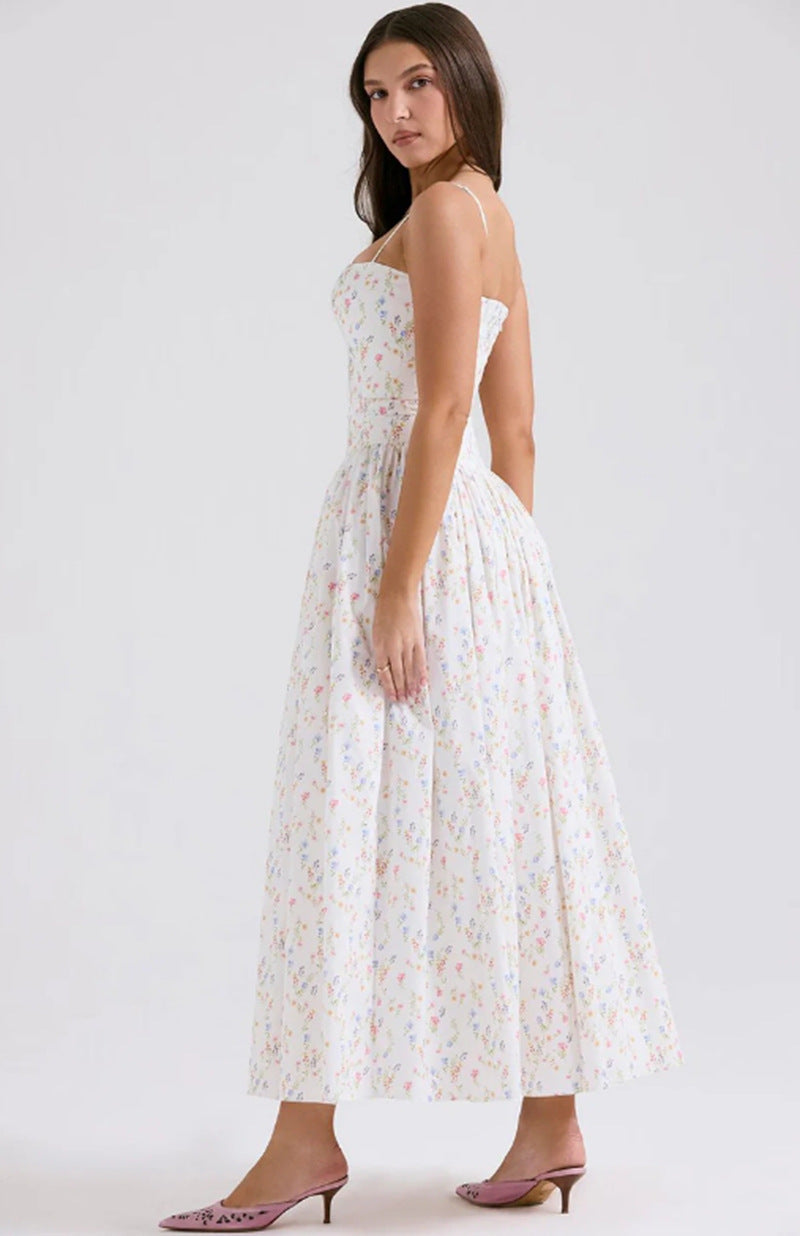 Elegant & Gentle Style Slimming Floral Spaghetti Strap Ethereal Dress