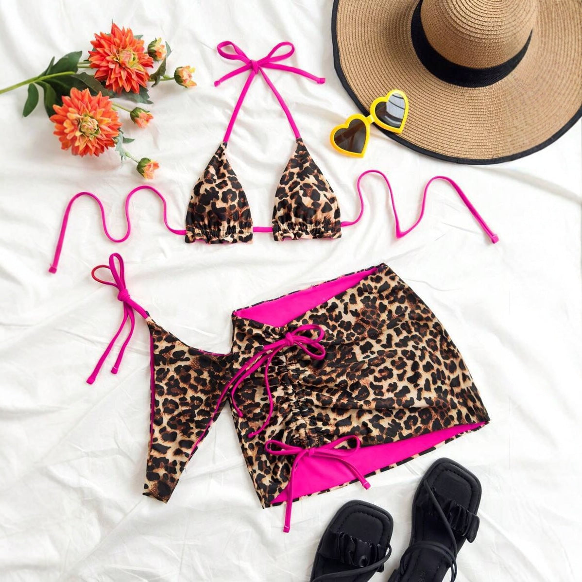 Color Block Bikini Three Piece Swimsuit Sexy Backless Skirted Bikini Swimwear for Women