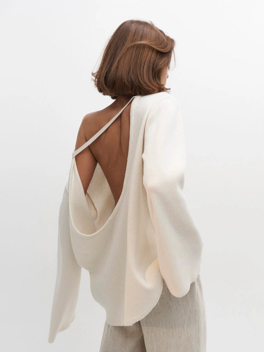 Cotton Pullover Autumn Winter Backless Sweater Loose Knitted Pullover Sweater for Women