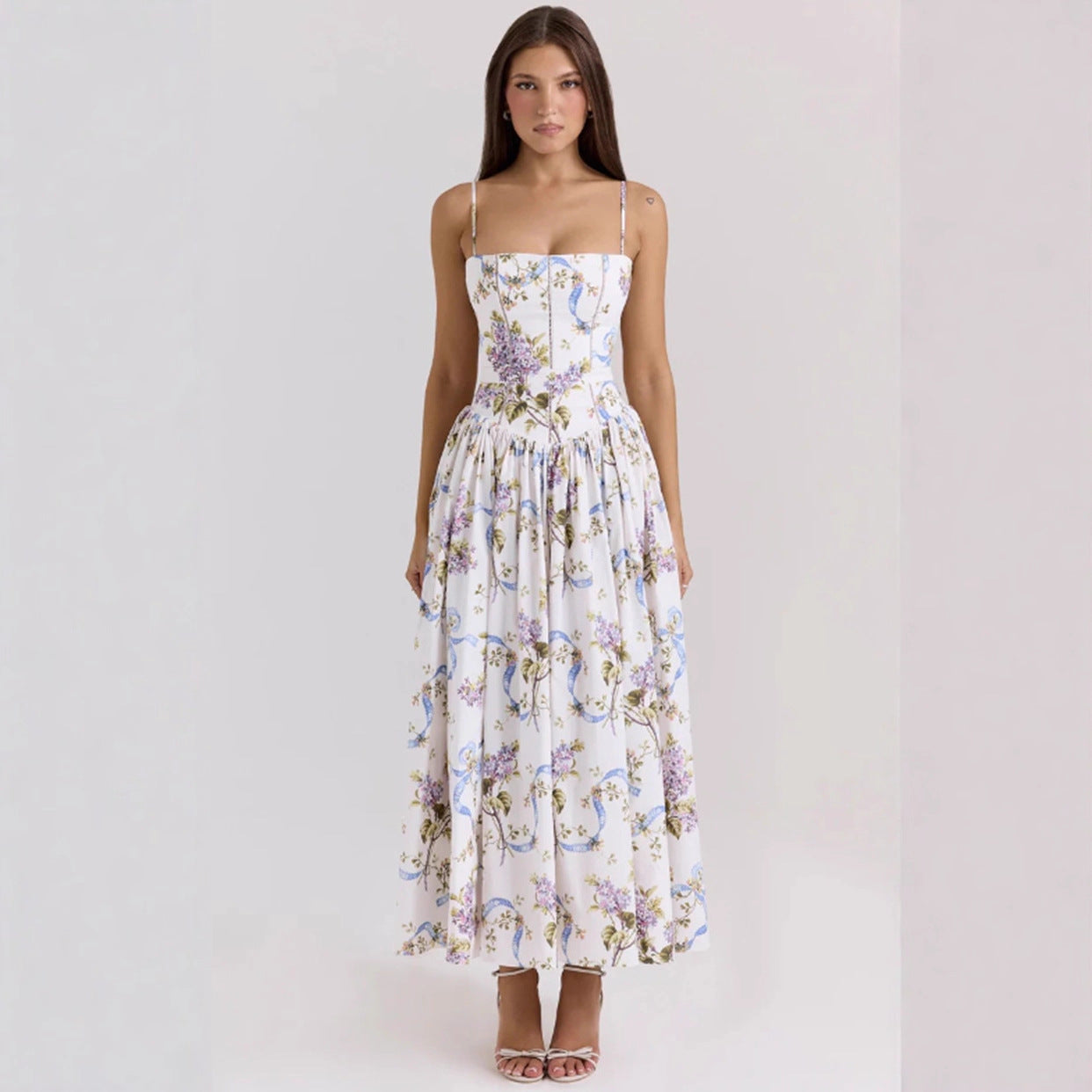 Elegant & Gentle Style Slimming Floral Spaghetti Strap Ethereal Dress
