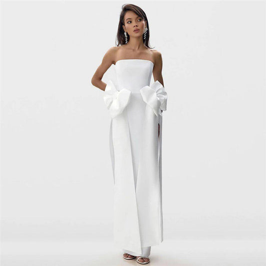 Niche Design Side Bow Tube Top Bandage One Piece Dress Ladies Party Cocktail Dress