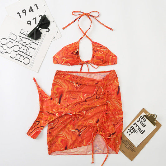 Mesh Women Split Strap Triangle Sexy Bikini Halter Swimsuit