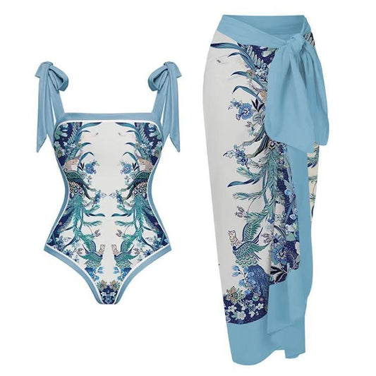 Two Piece Set Printed Swimsuit Slim Fit Slimming Conservative Swimsuit