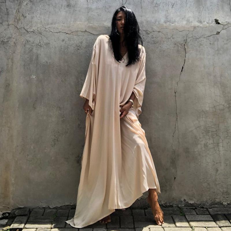 Solid Color Beach Maxi Robe ¨C Loose Bikini Cover-Up Dress, Vacation Swimsuit Long Kimono