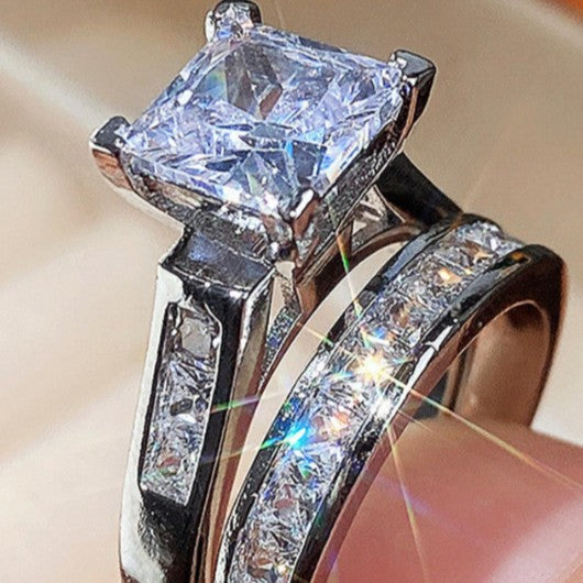 New Women's Square Diamond Zircon Couple Rings