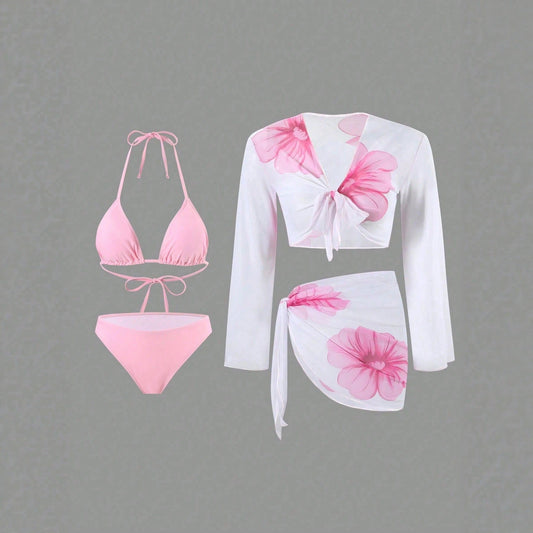 Long Sleeve Apron Women's Swimsuit Printed Bikini 4