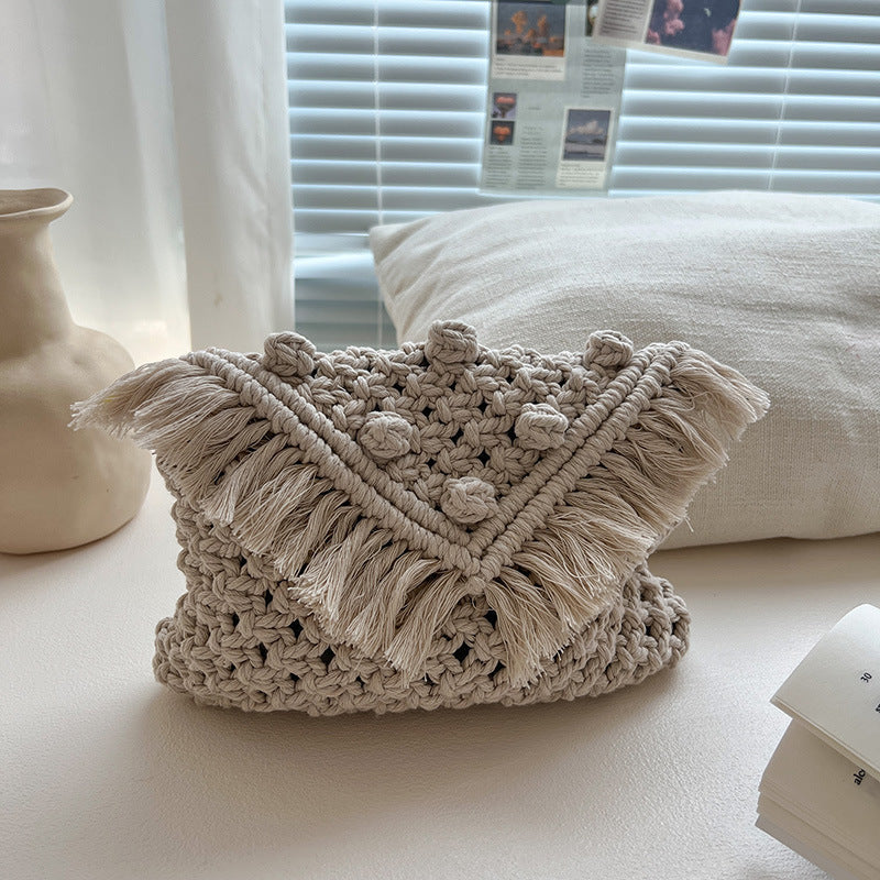 Crossbody Cotton Thread Woven Bag Women Tassel Bag Cover Shoulder Straw Bag Vacation Beach Bag