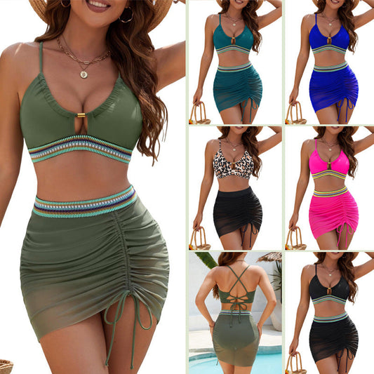 Women's Solid Color Sexy Mesh Patchwork Two-Piece Bikini Swimsuit