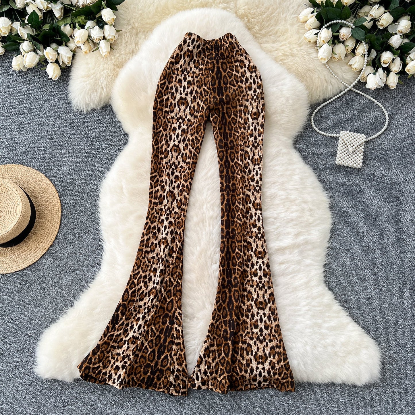 Women's Sexy Fashion Leopard Flare Pants - Leopard Print Stretchy Skinny Leg, Slimming Casual Trousers